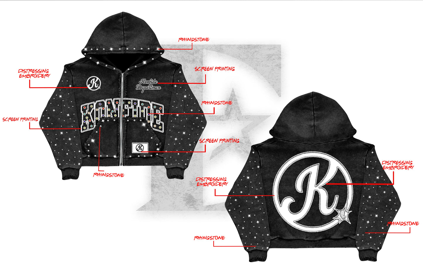 Konfide Rhinestone Zip Ups